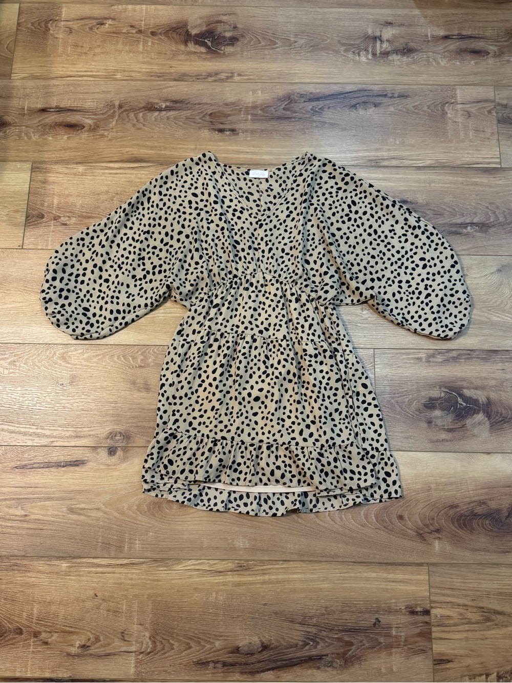 Pink Lily Tan Dress with Black Spot Print
